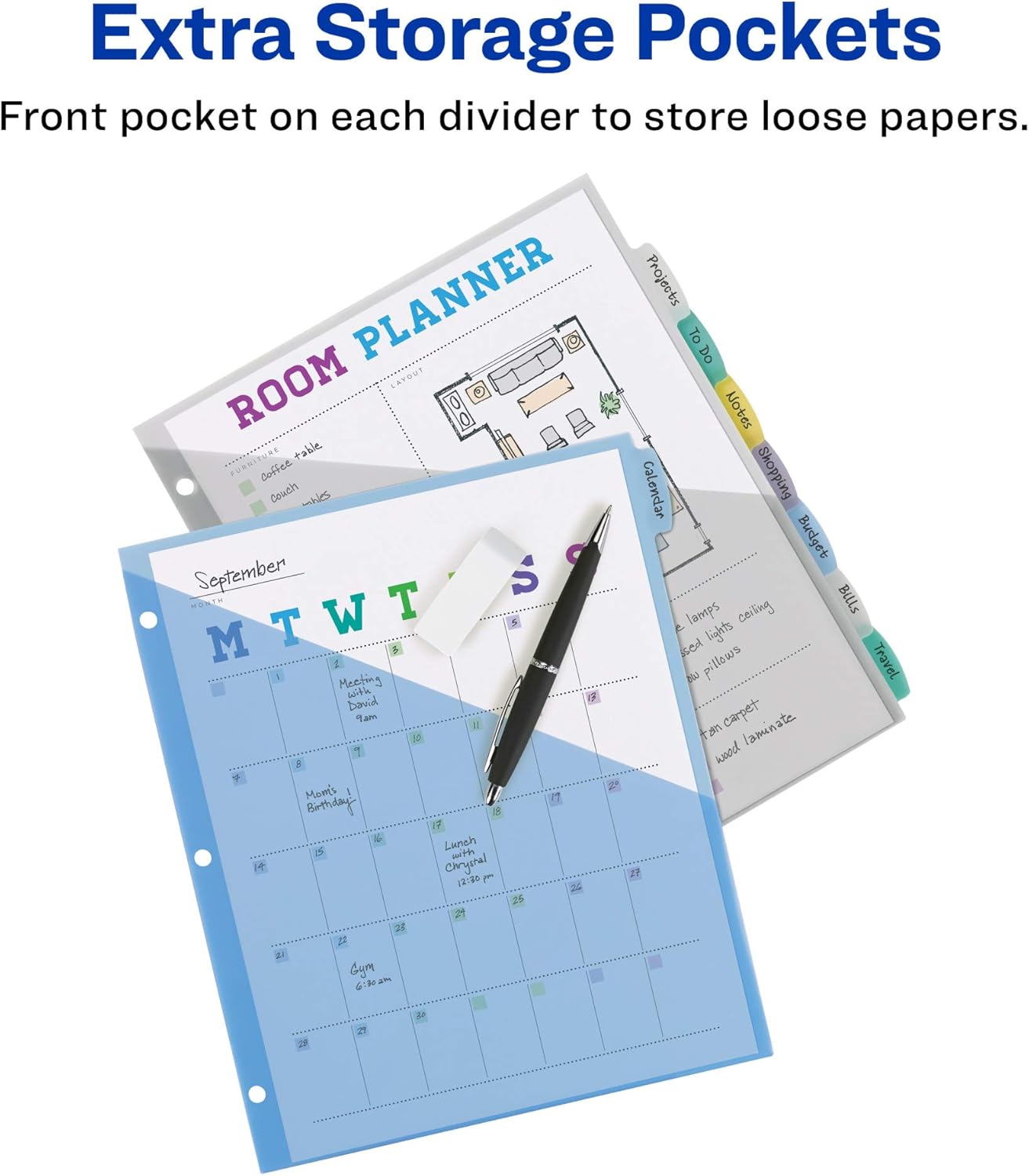 Avery Write & Erase Pocket Plastic Dividers for 3 Ring Binders, 8-Tab Sets, Multicolor