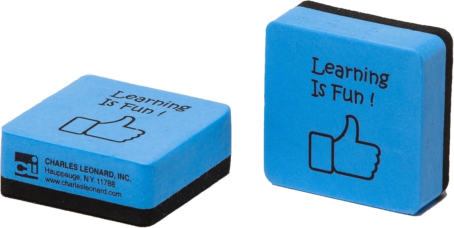 Charles Leonard Mini Whiteboard Erasers, 2in x 2in, Blue/Black, 15 Erasers Per Pack, Set Of 3 Packs