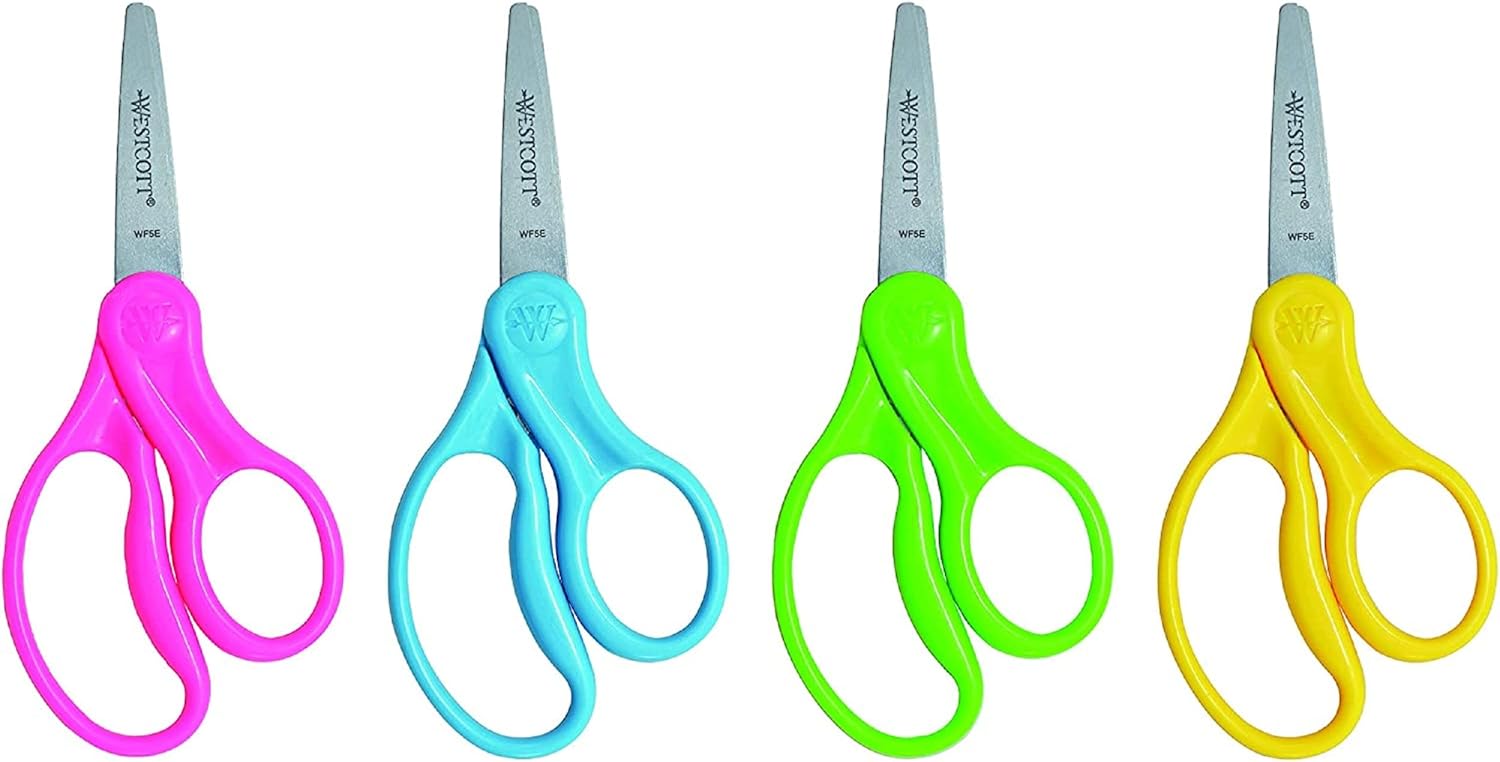 WESTCOTT 5-inch Pointed Kids Scissors, Molded Ambidextrous Handles, Stainless Steel