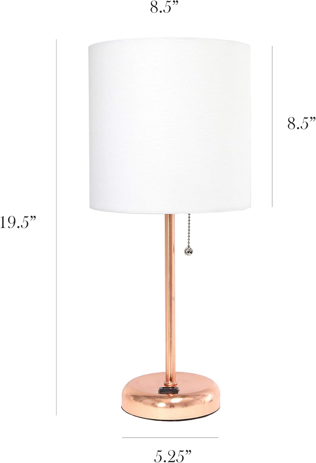LIMELIGHTS Simple Designs LT2024 Stick Table Lamp with Charging Outlet and Drum Fabric Shade