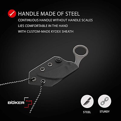 Böker Plus® Gnome Olive D2 - fixed blade knife with Kydex sheath - outdoor - with olive wood handle scales & belt clip - small - with fixed D2 blade