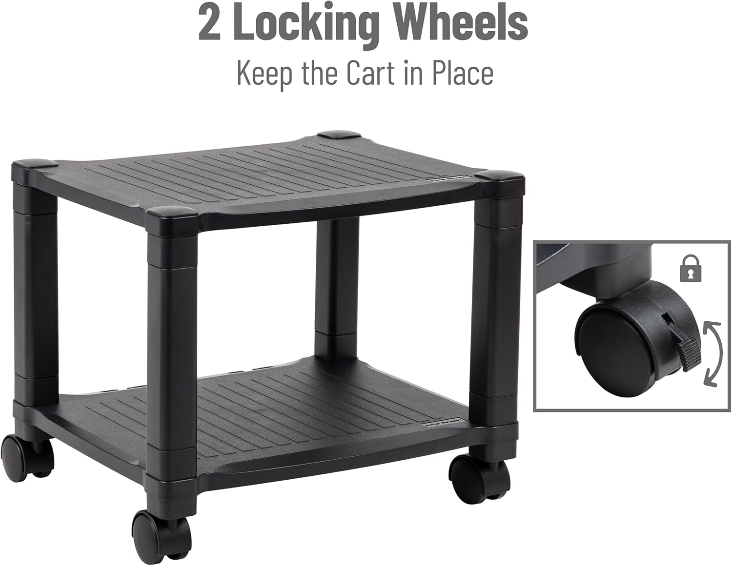 Mind Reader Rolling Printer Cart, Utility Cart, Printer Stand, Under Desk Storage, Office, 17.25"L x 13.5"W x 14.25"H, Black 2-Shelves