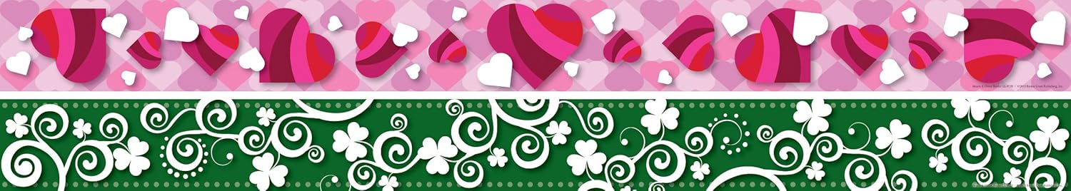 BARKER CREEK Double-Sided Border, Hearts and Clover, for Bulletin Boards, Reception Areas, Halls, Break Rooms, Office