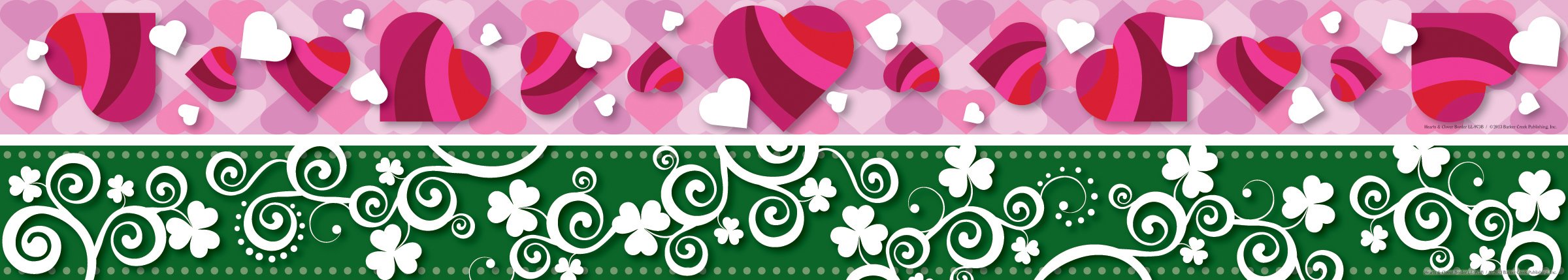 BARKER CREEK Double-Sided Border, Hearts and Clover, for Bulletin Boards, Reception Areas, Halls, Break Rooms, Office