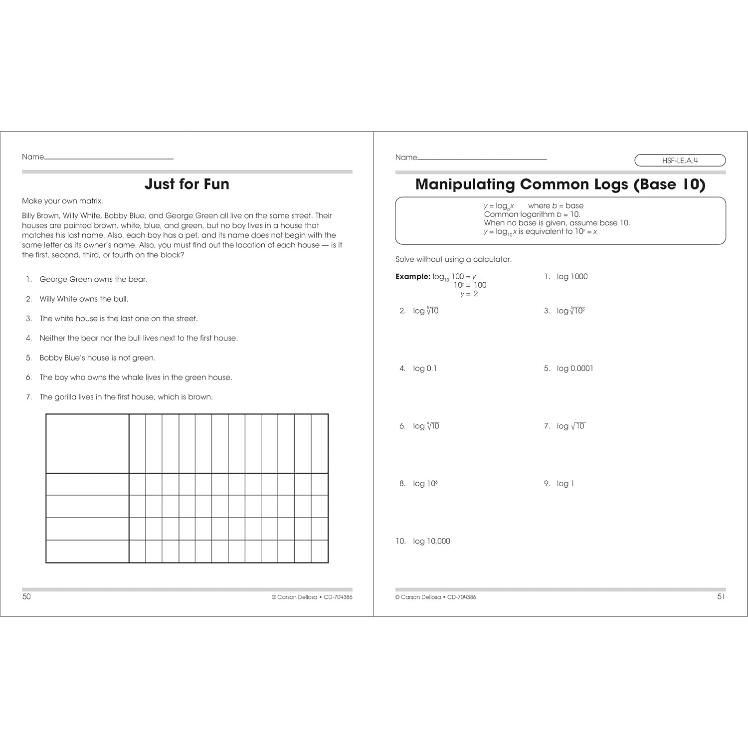 Carson Dellosa The 100 Series Algebra 2 Workbook, Math Book for Grades 8 and Up Covering Trigonometry, Quadratic Equations