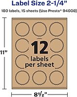 Avery Kraft Brown Starburst Labels, Sure Feed Technology, 2.25" Print-to-The-Edge, Laser/Inkjet Printable