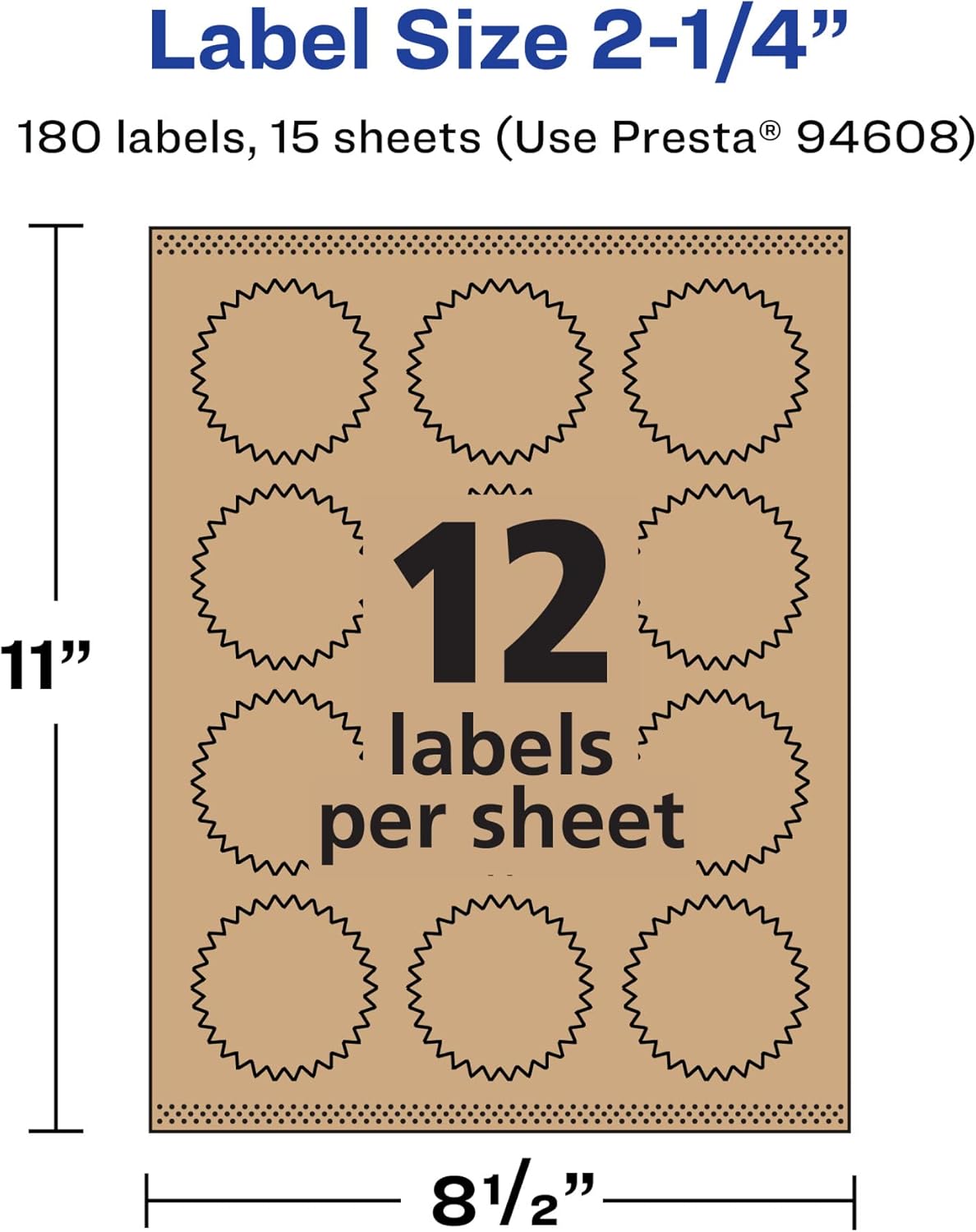 Avery Kraft Brown Starburst Labels, Sure Feed Technology, 2.25" Print-to-The-Edge, Laser/Inkjet Printable