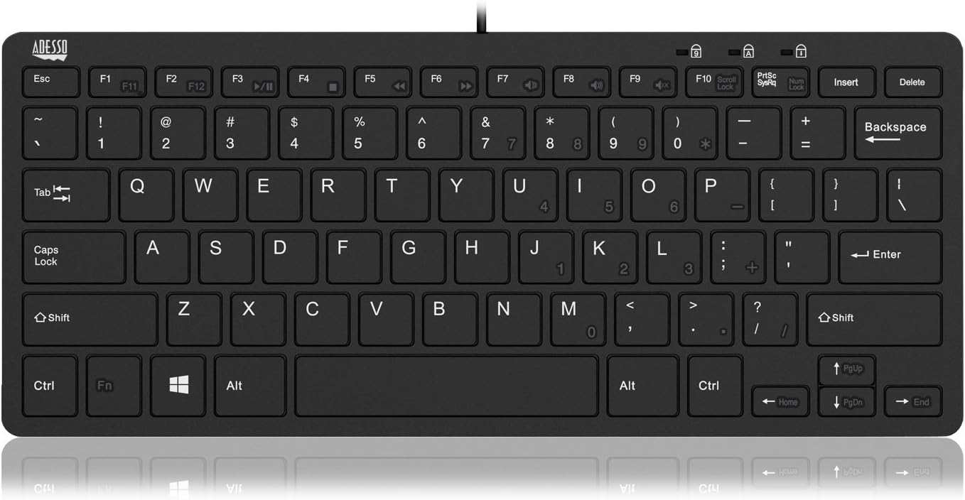 Adesso SlimTouch 510 Mini Keyboard with USB Hubs (AKB-510HB), Black
