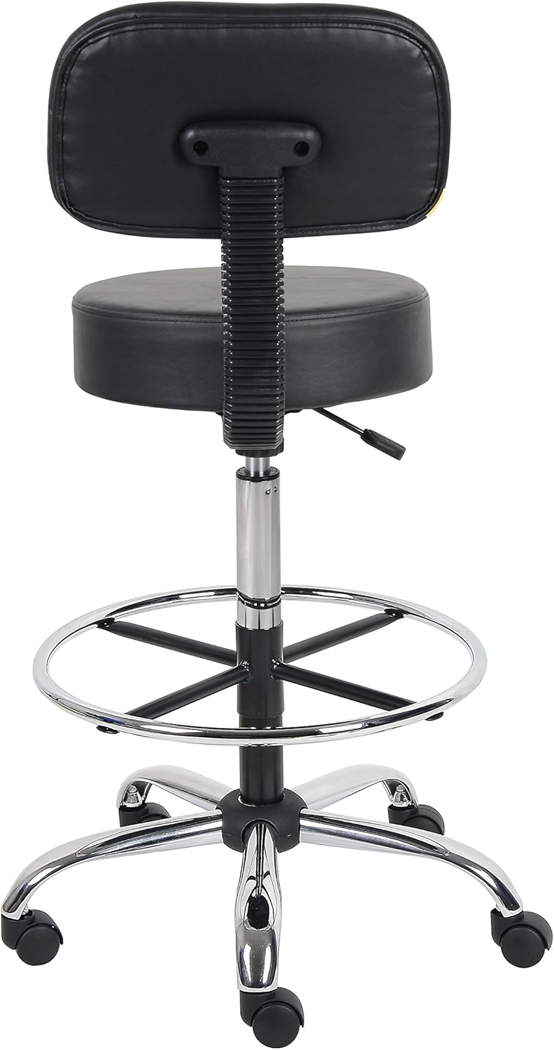 Adjustable Drafting Stool with Back and Removable Foot Rest: 28 to 34" Seat Height, 16 x 16" Seat