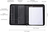 Samsill Professional Padfolio with Secure Zippered Closure, 10.1 Inch Tablet Sleeve, and 8.5 by 11 Inch Notepad, Black