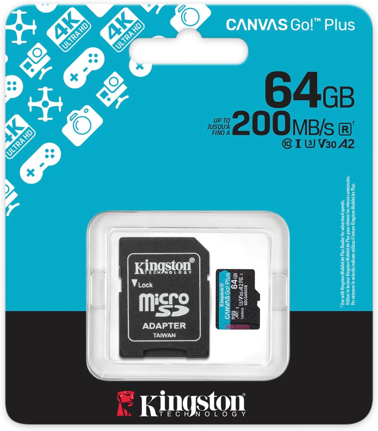Kingston Canvas Go Plus microSDXC Card | UHS-I U3 V30 A2 | Up to 200MB/s