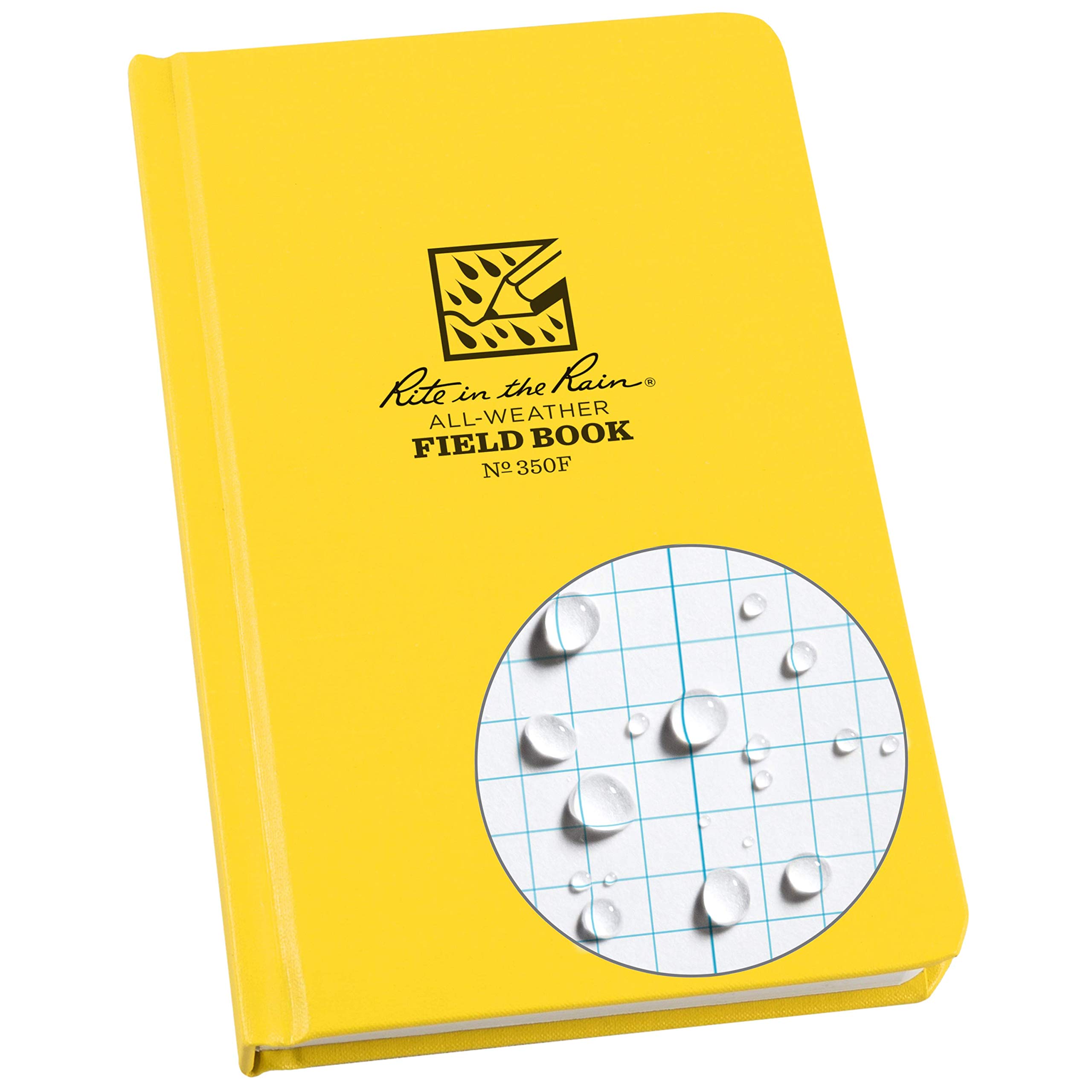 Rite in the Rain Weatherproof Hard Cover Notebook, 4 3/4" x 7 1/2", Yellow Cover, Field Pattern (No. 350F)