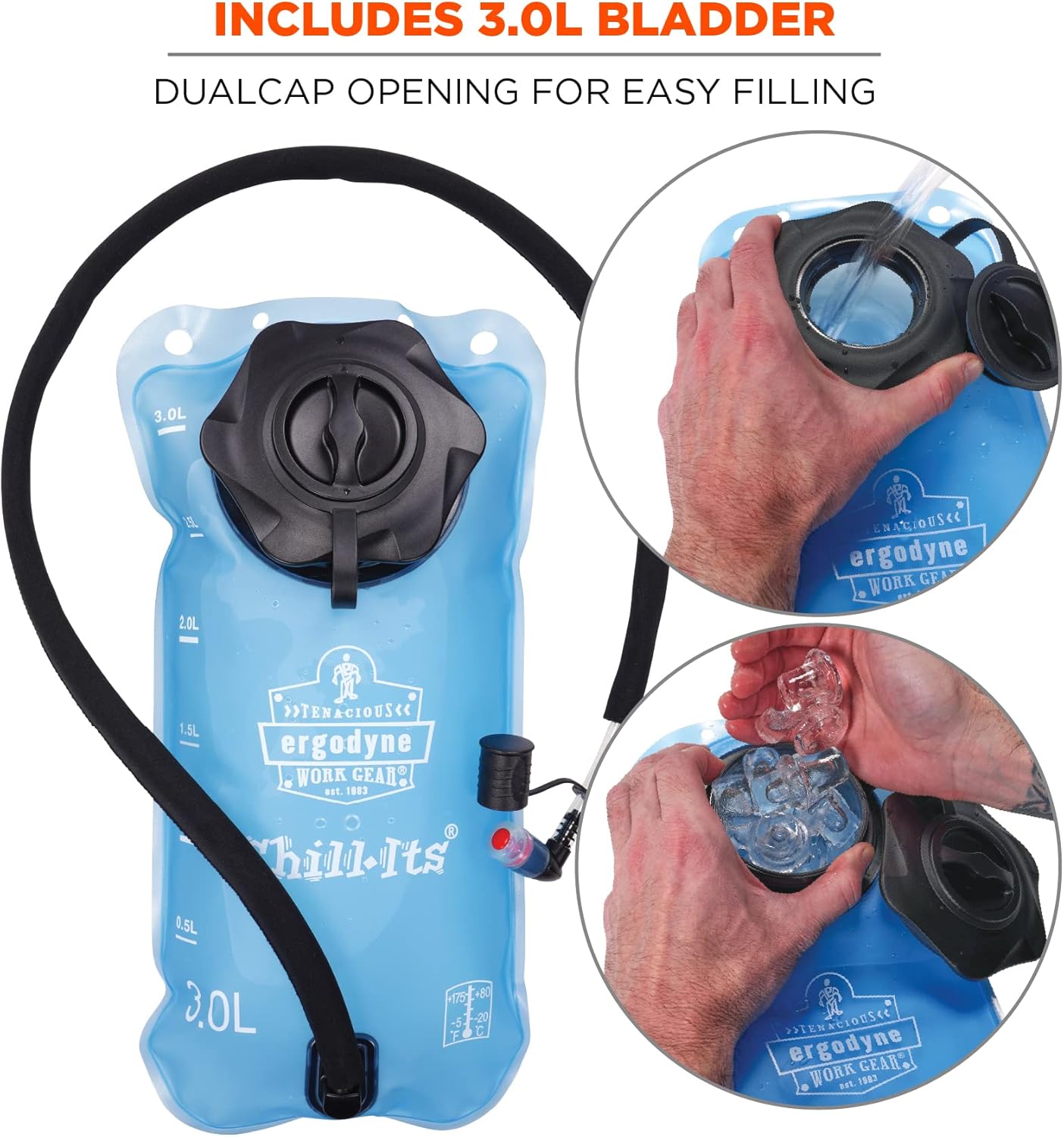 Ergodyne Chill-Its 5156 Hydration Backpack with Storage, Low Profile Pack, High Visibility Reflective, 3 Liter Bladder