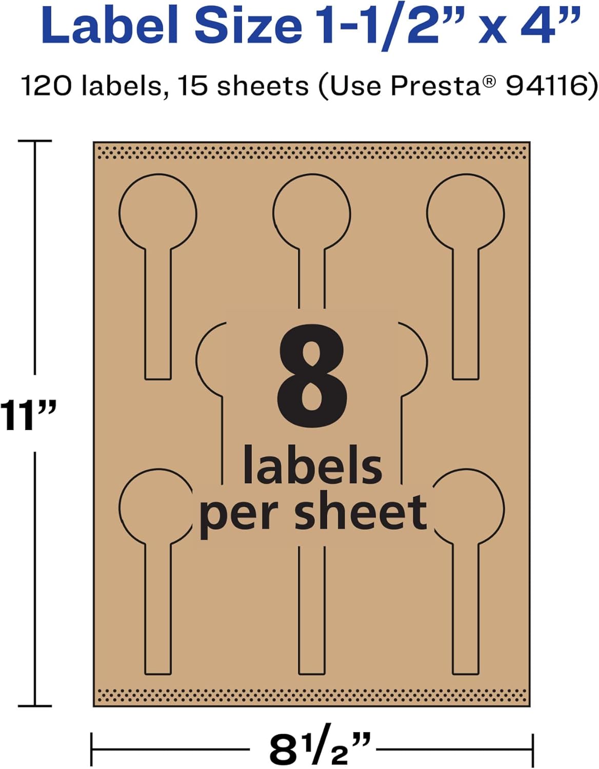 Avery Kraft Brown Lollipop Labels, Sure Feed Technology, 1.5" x 4", Print-to-The-Edge, Laser/Inkjet Printable