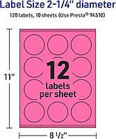AVERY Printable Round Labels, Sure Feed Technology, 2-1/4" Diameter, Bright Pink, Print-to-the-Edge, Laser/Inkjet Printable