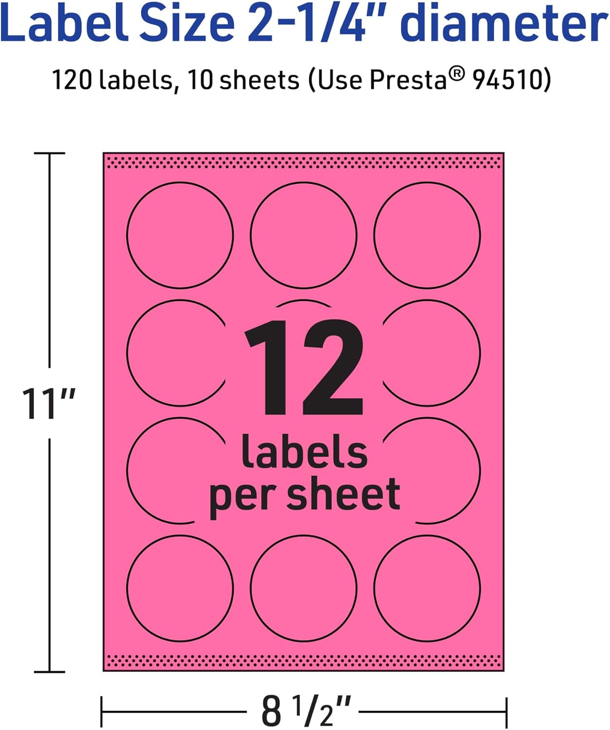AVERY Printable Round Labels, Sure Feed Technology, 2-1/4" Diameter, Bright Pink, Print-to-the-Edge, Laser/Inkjet Printable