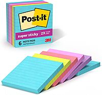 Post-it Super Sticky Notes, 4x4 in, 6 Pads, 2X The Sticking Power, Supernova Neons, Bright Colors