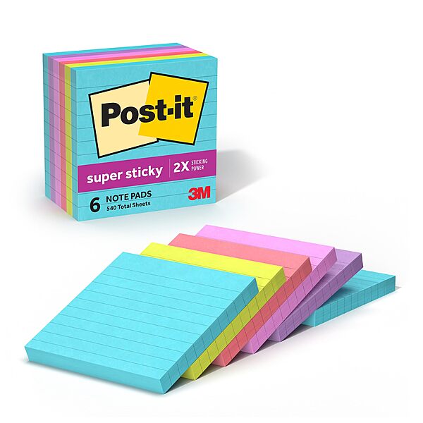 Post-it Super Sticky Notes, 4x4 in, 6 Pads, 2X The Sticking Power, Supernova Neons, Bright Colors