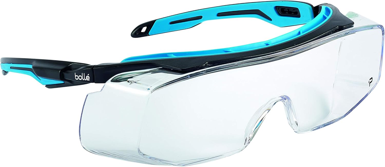 bollé Safety 40306, Tryon OTG Safety Glasses Platinum®, Black/Blue Frame, Clear Lenses