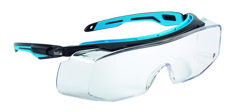 bollé Safety 40306, Tryon OTG Safety Glasses Platinum®, Black/Blue Frame, Clear Lenses