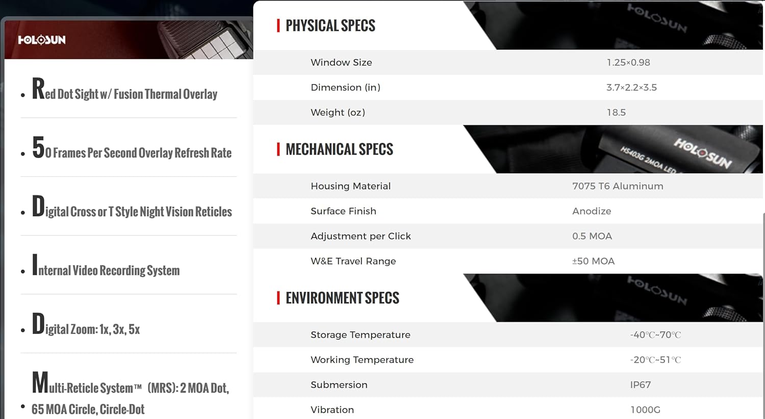 Holosun DRS-TH Thermal Fusion Reflex Sight with Digital MRS Reticle, 5 Image Modes, 8X Zoom