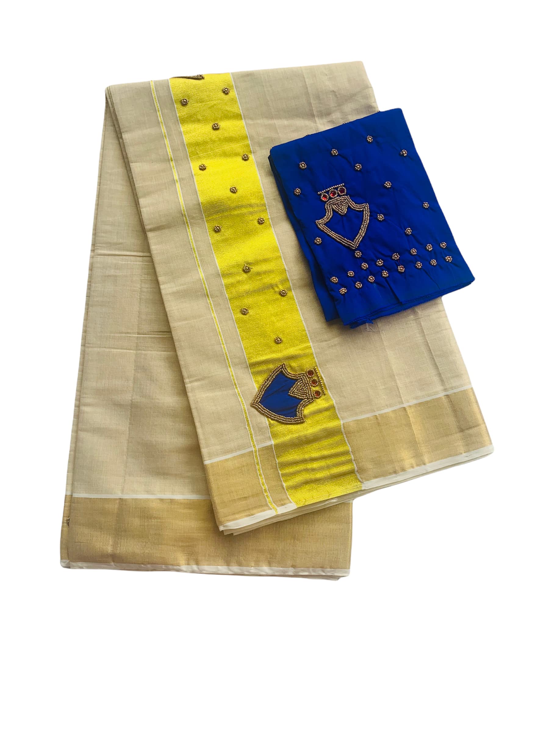 Kuthampully Kerala Kasavu Sarees For Women | Handcrafted Aari work Palakka Kerala Sarees | Tissue Onam Saree With Running Blouse | South Indian Sarees | Women's Zari Kasavu | EKM-595 (Blue)