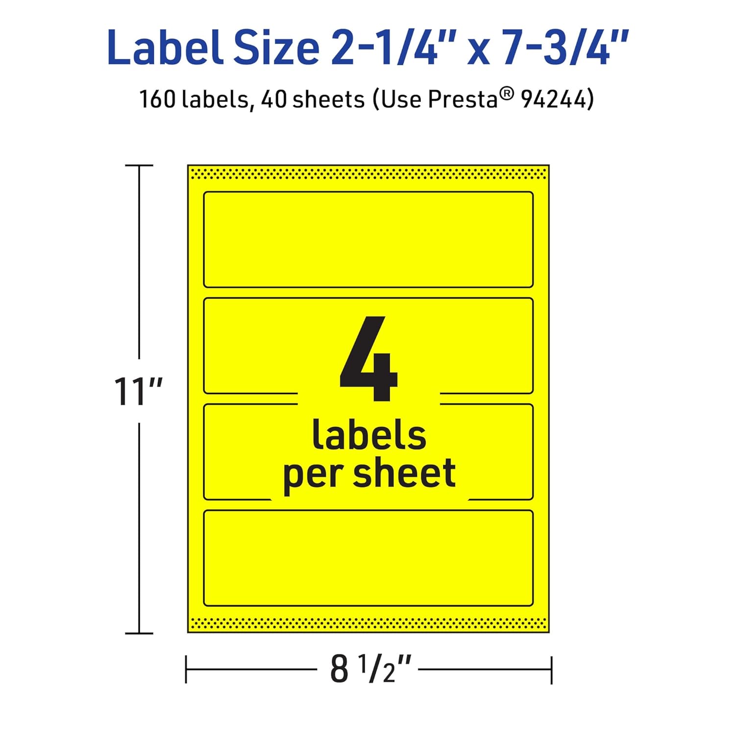 AVERY Printable Rectangle Labels, Sure Feed Technology, 2-1/4" x 7-3/4", Neon Yellow, Print-to-The-Edge, Laser/Inkjet