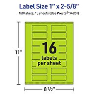 Avery Printable Rectangle Labels, Sure Feed Technology, 1" x 2-5/8", Bright Green Labels, Print-to-The-Edge, Laser/Inkjet Printable, 160 Total, Great for Mailing and Cosmetics 160 labels