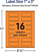 AVERY Printable Rectangle Labels, Sure Feed Technology, 1" x 3", Bright Orange, Print-to-The-Edge