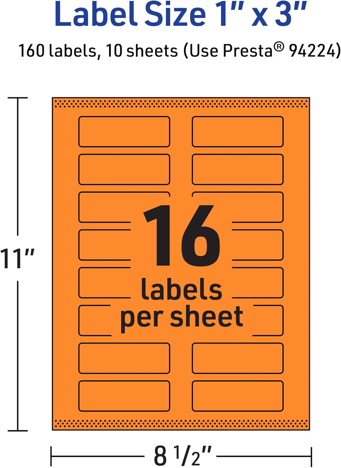 AVERY Printable Rectangle Labels, Sure Feed Technology, 1" x 3", Bright Orange, Print-to-The-Edge