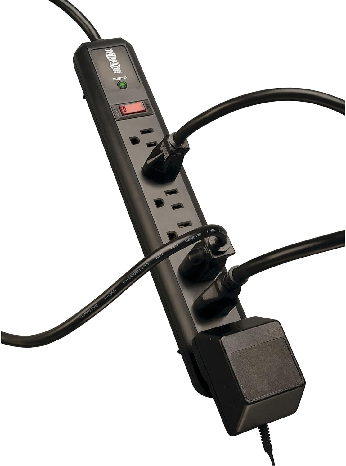 TRIPP LITE 7-Outlet Surge Protector Power Strip (6 Right-Angle + 1 Transformer), 4 ft Cord