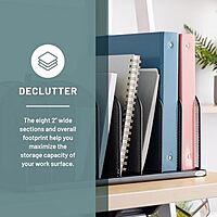 Safco Onyx Desk Organizer, 8 Side by Side Vertical Compartments, Office and Classroom Mailbox , Paper and Mail Sorter, Steel Mesh, Black