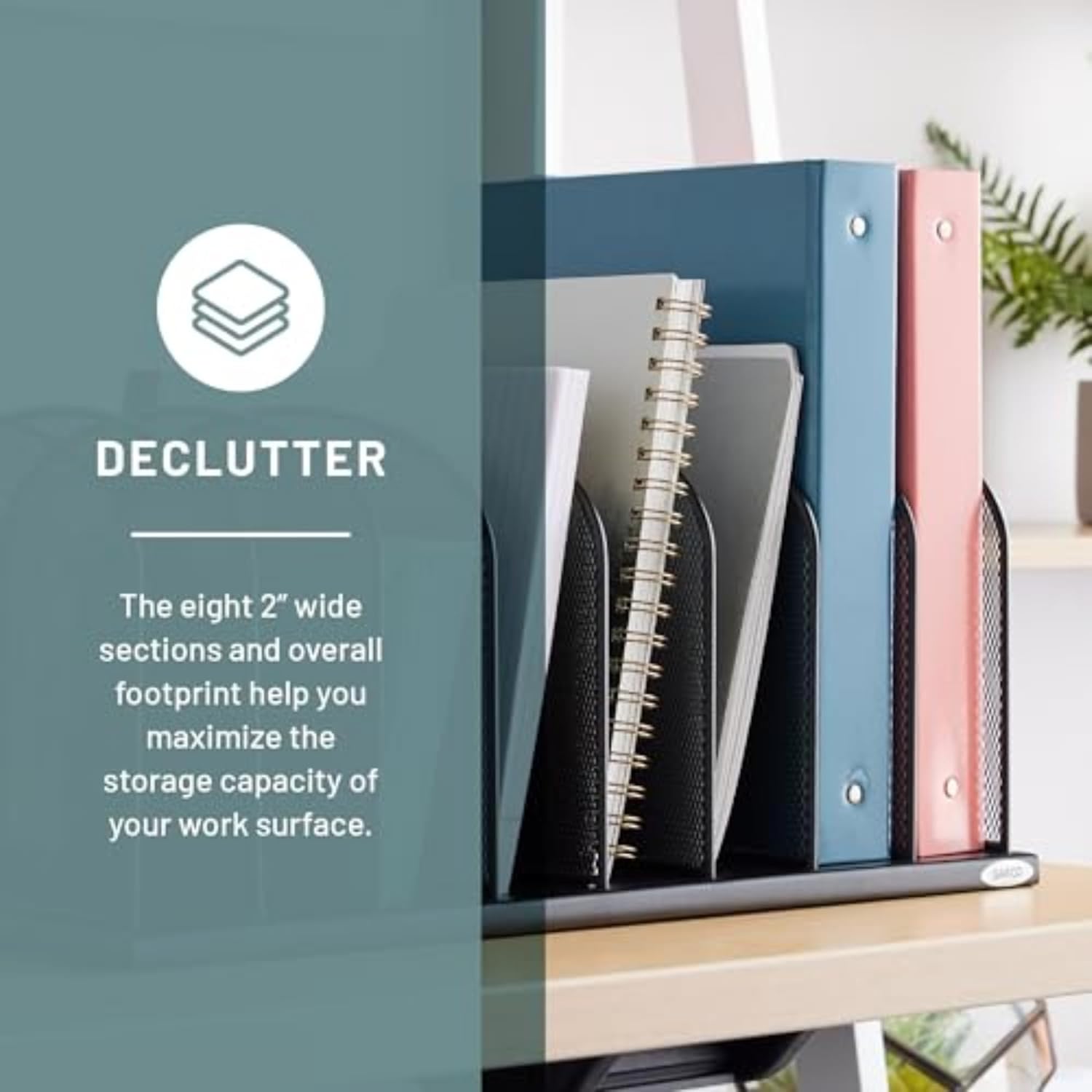 Safco Onyx Desk Organizer, 8 Side by Side Vertical Compartments, Office and Classroom Mailbox , Paper and Mail Sorter