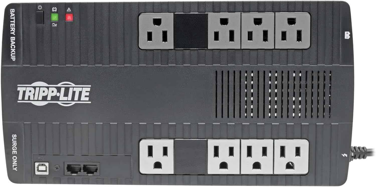 Tripp Lite Ultra-Compact Line Interactive UPS with AVR and Surge Protection, 8 Outlets