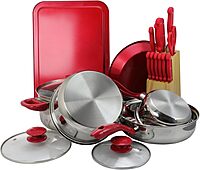 MegaChef 22 Piece Cookware Combo Set in Red