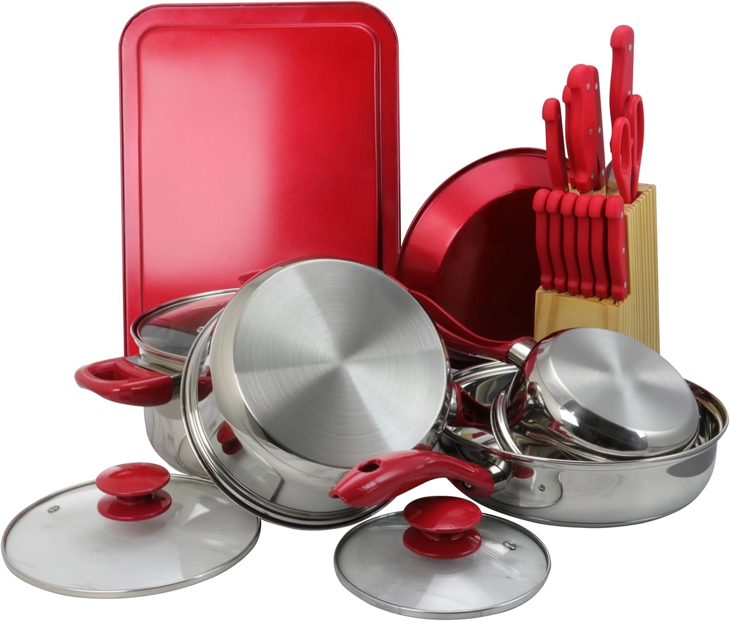 MegaChef 22 Piece Cookware Combo Set in Red