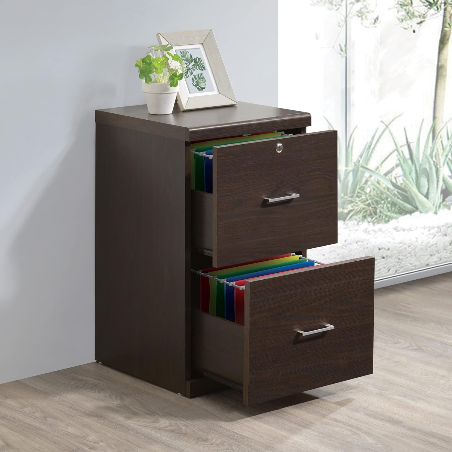 Office Star Alpine 2-Drawer Vertical File Cabinet with Locking Top Drawer and Lockdowel Fastening System