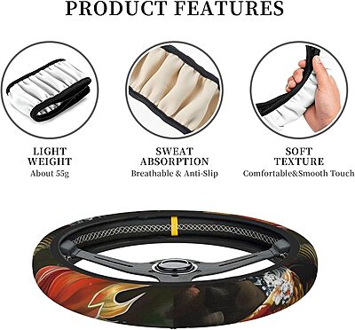 Safflower Flying Fish Printed Car Steering Wheel Cover for Men Women - Universal Anti-Slip Cute Steering Wheel Cover Car