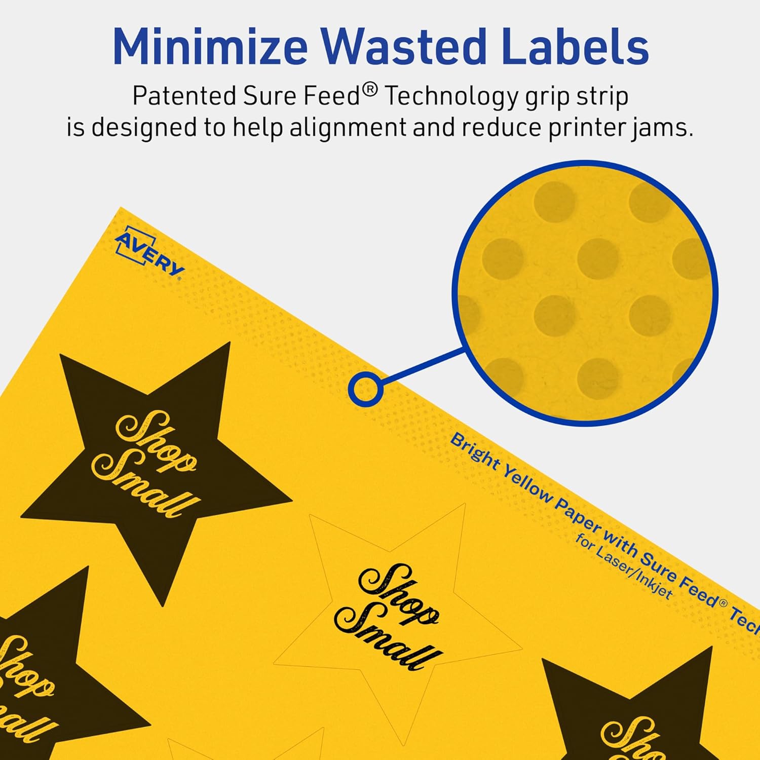 Avery Printable Star Labels, Sure Feed Technology, 2-1/4" x 2-3/8", Bright Yellow, 120