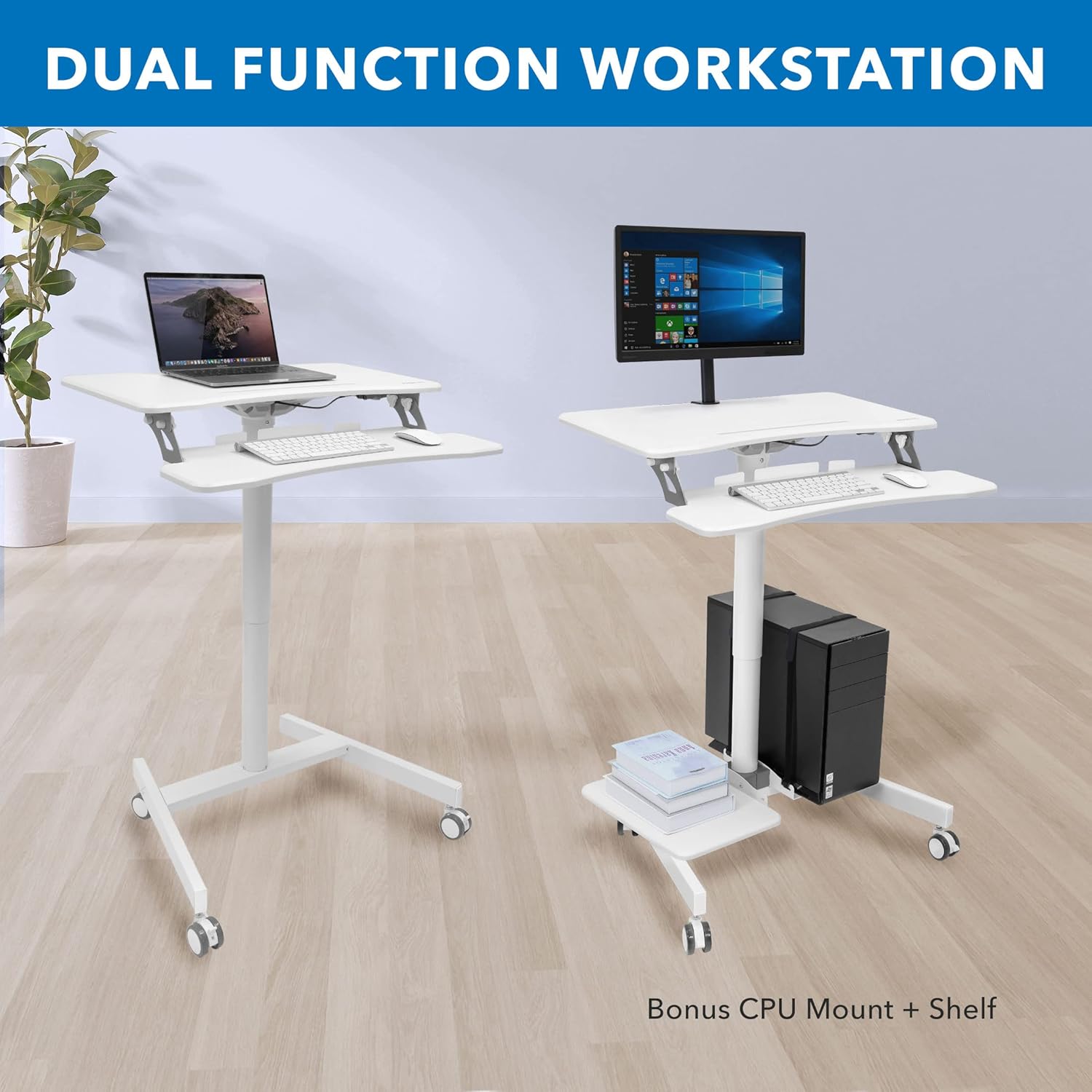 Mount-It! Mobile Workstation for Medical, Classroom, or Office Use, Height Adjustable Rolling Desk with Keyboard Tray
