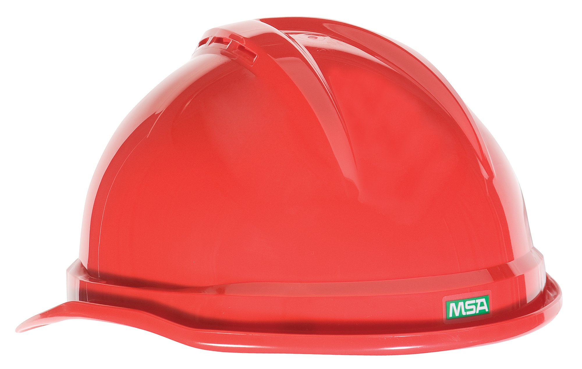 Msa Safety Sales, Llc Red Polyethylene Cap Style Hard Hat with 4 Point Ratchet Suspension, Standard