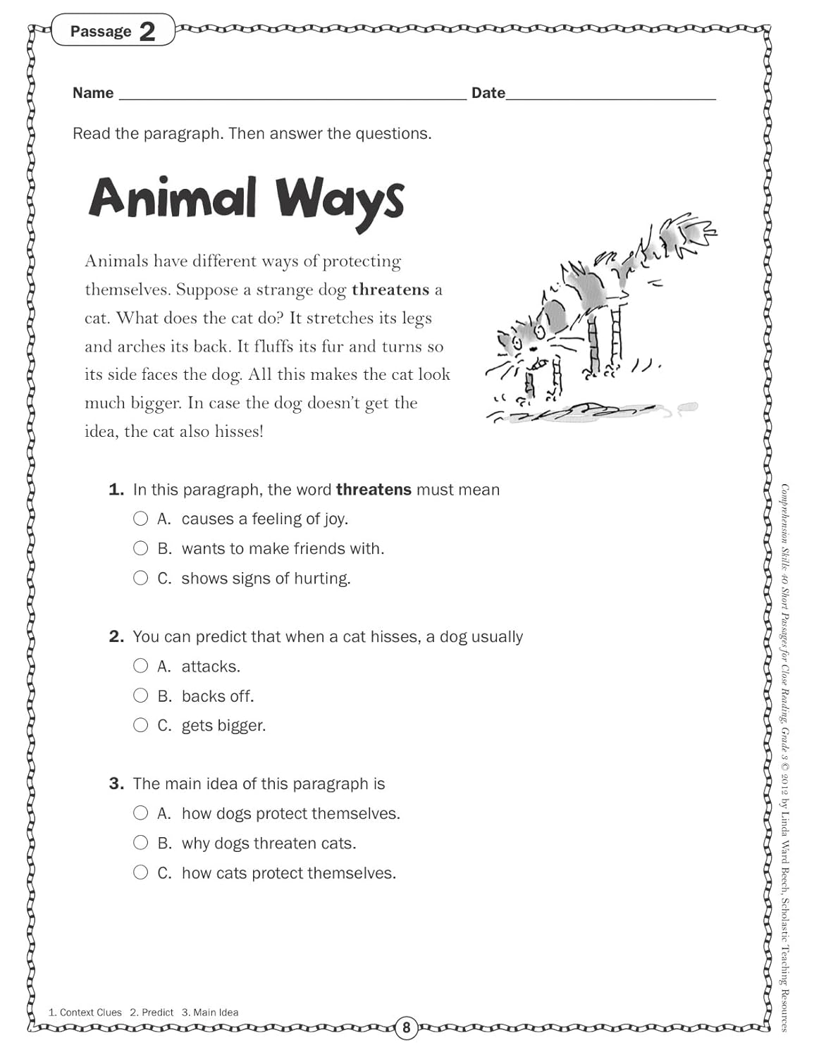 Scholastic Comprehension Skills: 40 Short Passages For Close Reading, Grade 3