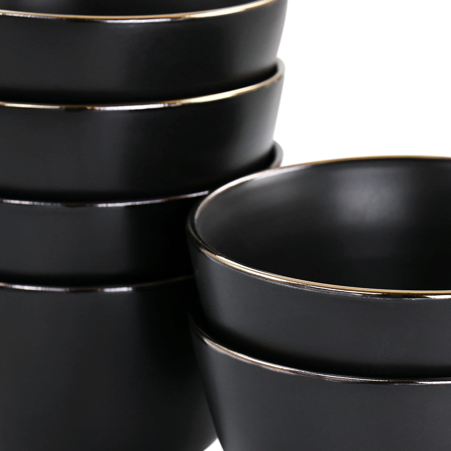 ELAMA 6-Piece Stoneware Bowl Set with Gold Rim