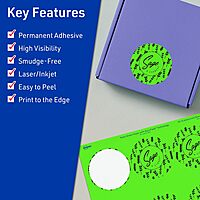 Avery Printable Round Labels, Sure Feed Technology, 2.5" Diameter, Neon Green, Print-to-The-Edge, Laser/Inkjet Printable