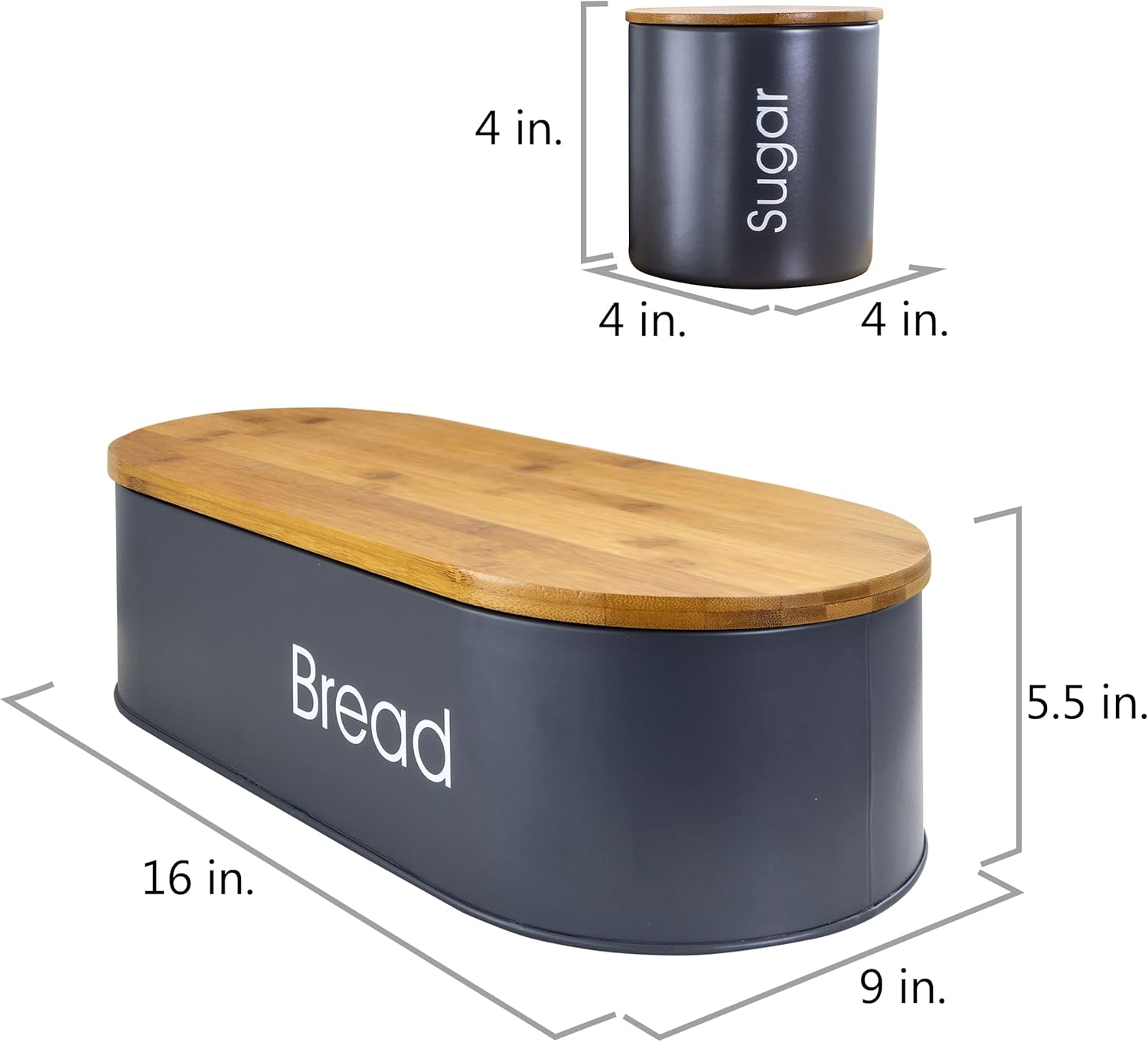 MegaChef Charcoal Gray and Bamboo 4-Piece Canister Set
