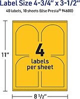 Avery Printable Arched Labels, Sure Feed Technology, 4-3/4" x 3-1/2", Bright Yellow Labels, Print-to-The-Edge, Laser/Inkjet Printable, 40 Total, Great for Shipping and Wine Bottles