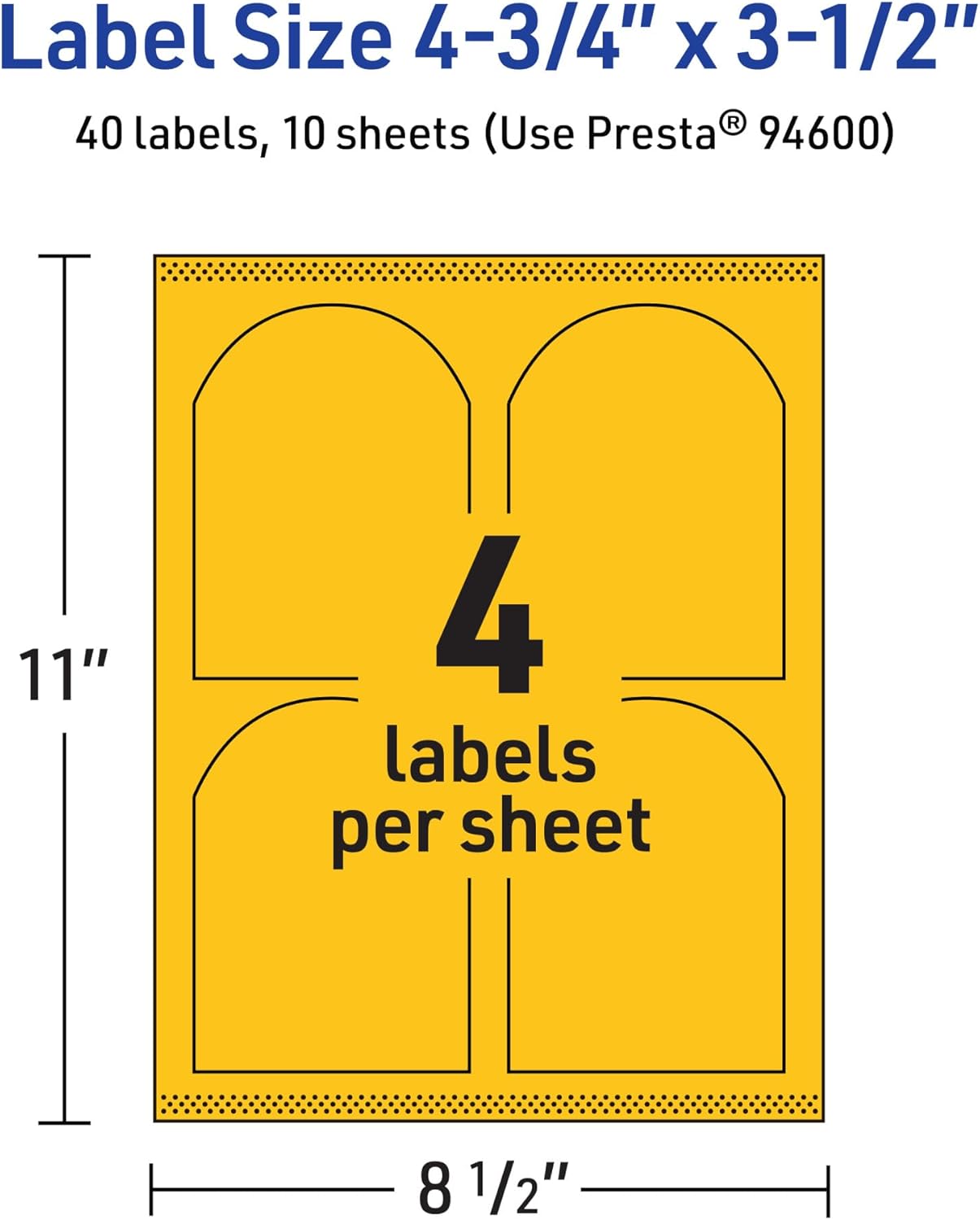 Avery Printable Arched Labels, Sure Feed Technology, 4-3/4" x 3-1/2", Bright Yellow Labels, Print-to-The-Edge