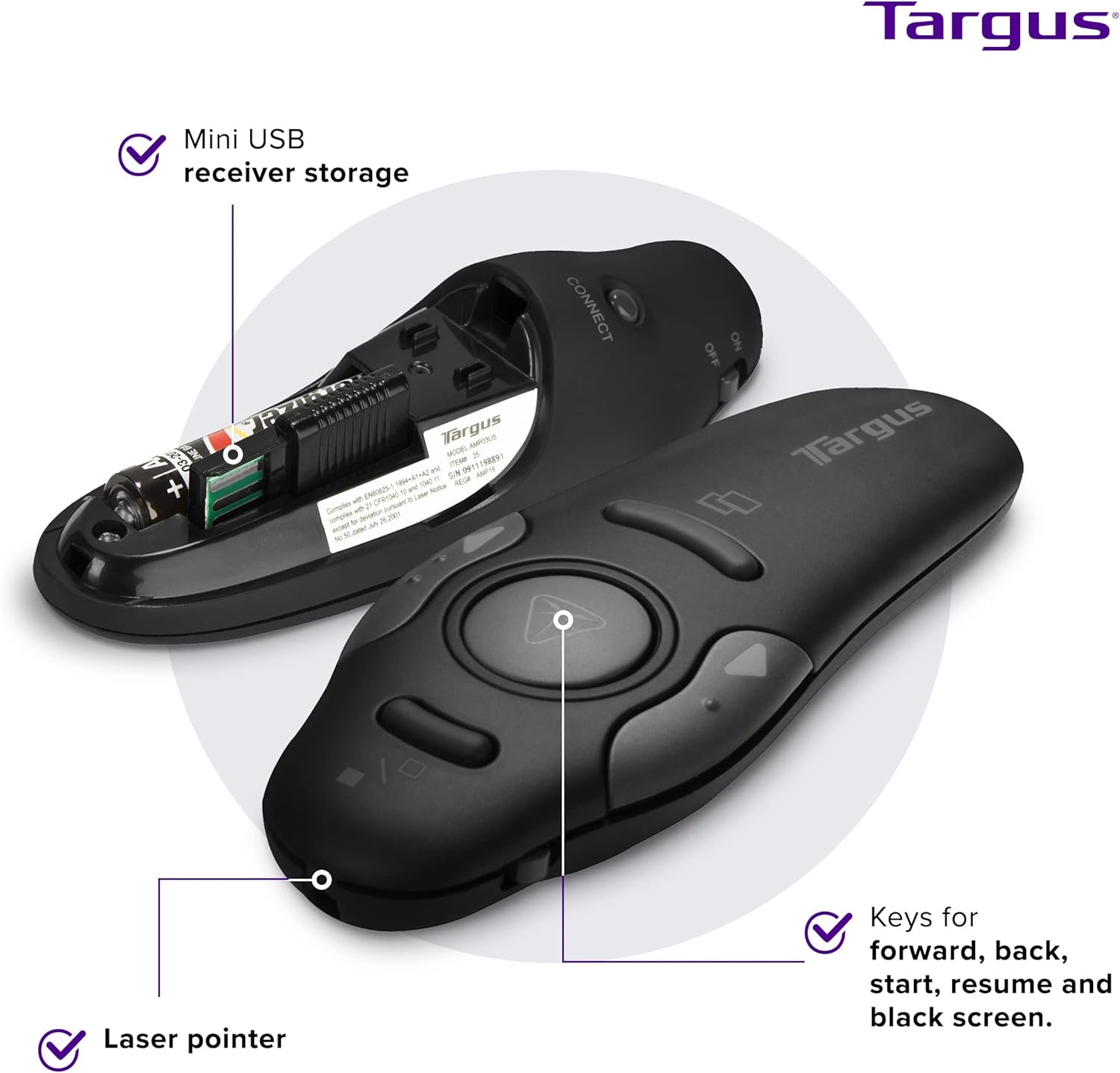Targus Bluetooth Wireless Presentation Clicker Laser Pointer for Meetings and PowerPoint – Comes with USB Dongle