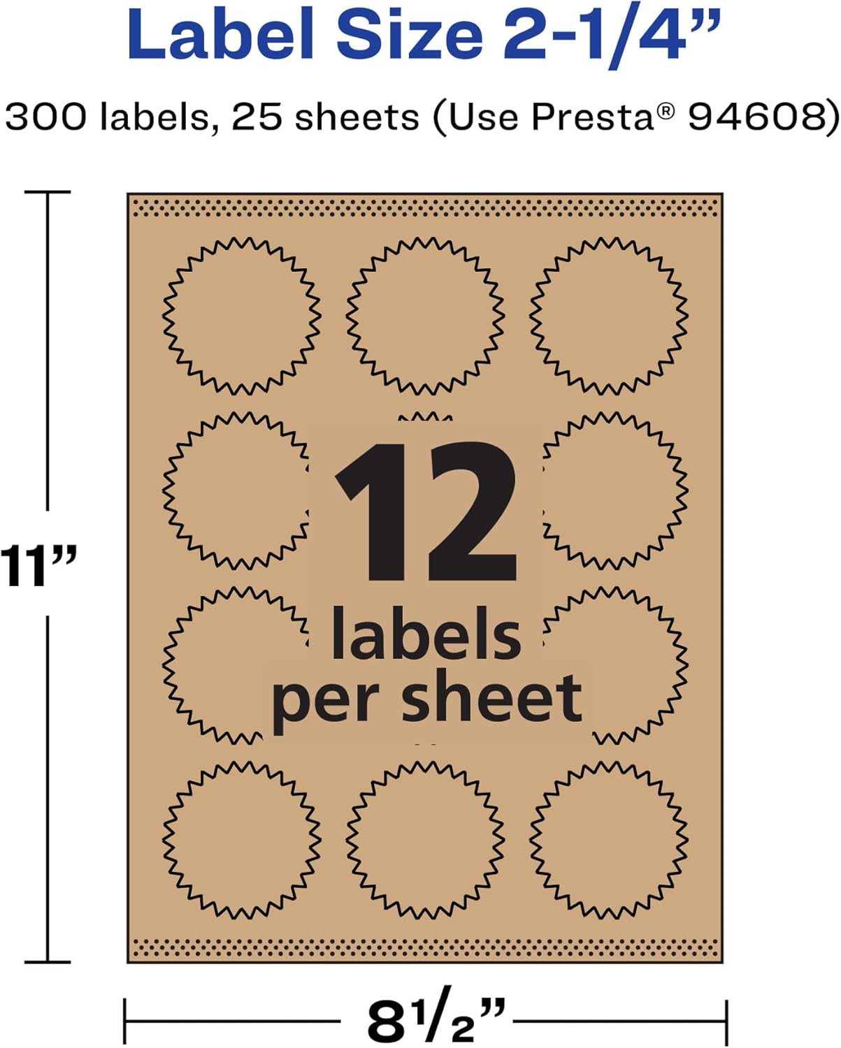Avery Kraft Brown Starburst Labels, Sure Feed Technology, 2.25" Print-to-The-Edge, Laser/Inkjet Printable