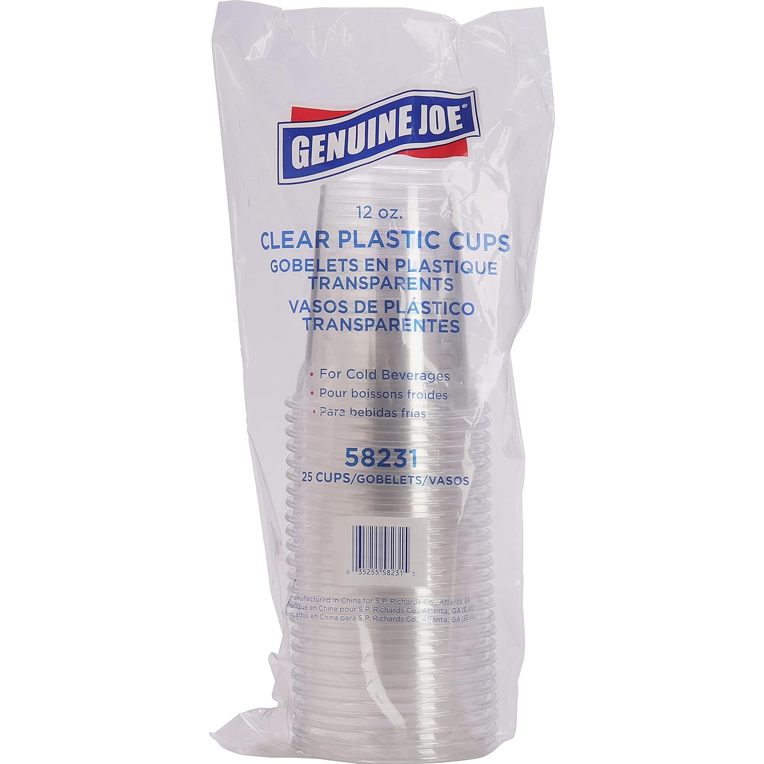 Genuine Joe GJO58231 Clear Plastic Cups 12 oz (Pack of 25)